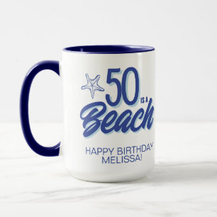 Skurril Blaue Lustige 50. Strand-Geburtstags-Kaffe Tasse