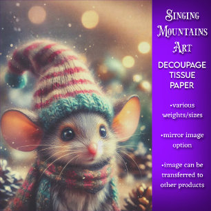 Skurril-Christmas-Maus in festlichem Hut Decoupage Seidenpapier