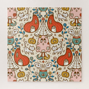 Skurril cottagecore Kürbisdorf Halloween - Puzzle