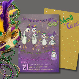 Skurril Gänsefamilie Mardi Gras Lila Gelb Einladung
