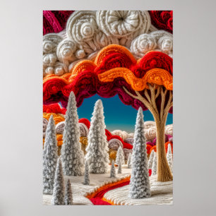 Skurril gestrickter Winterwald mit farbenfrohen Wo Poster