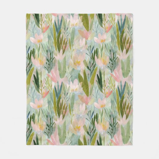 Skurril-grüne florale Wasserfarbe Fleecedecke (Vorderseite)