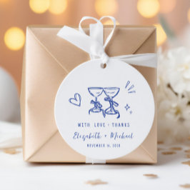 Skurril handgezeichnete blaue Hochzeits-Dankeschön Geschenkanhänger
