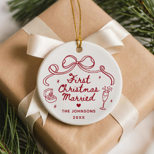 Skurril Handgezeichnete Erste Weihnachten Verheira Keramik Ornament
