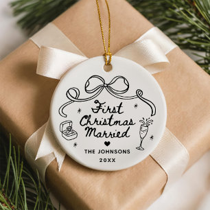 Skurril Handgezeichnete Erste Weihnachten Verheira Keramik Ornament