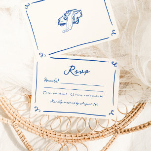Skurril handgezeichnete marineblaue Hochzeits-RSVP Einladung