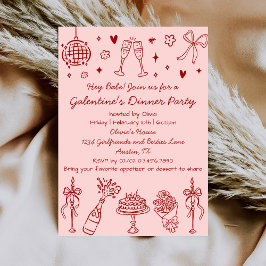 Skurril Handgezeichnete Rosa Rote Galentines Day P Einladung
