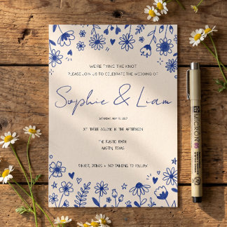 Skurril handgezeichnete Wildblumen-Doodle-Hochzeit Einladung