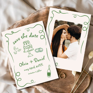 Skurril Handgezeichnetes Hochzeitsfoto Grün Save The Date