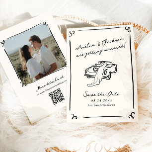 Skurril Handgezeichnetes Save-the-Date-Foto-QR-Cod Einladung