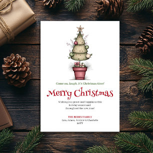Skurril karikierte Weihnachtsbaum-Grußkarte Feiertagskarte