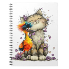 Skurril-Katze-und-bunte-Vogel-Spiralblock Notizblock