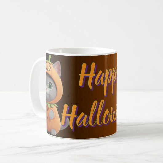 Skurril Kürbis Kätzchen Halloween Kaffeetasse (Vorderseite Links)
