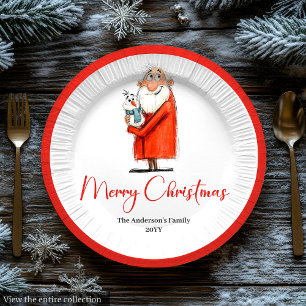 Skurril lustige Weihnachtsmann Feiertagspapierplat Pappteller