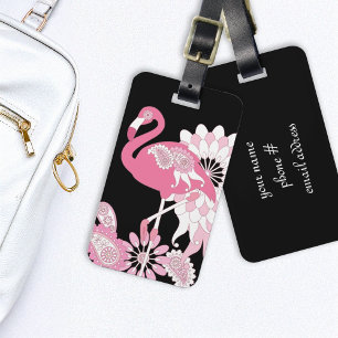 Skurril moderne schwarze rosa Flamingo Gepäckanhänger