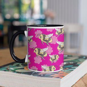 Skurril Muster Hummel Hot Pink Bienenliebhaber Zweifarbige Tasse