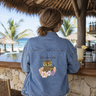 Skurril-pastellfarbene Vintage-Eule-Blumen-Frühlin Jeansjacke