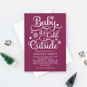 Skurril-plum-farbene-Baby-It's-Cold-Outside-Party Einladung