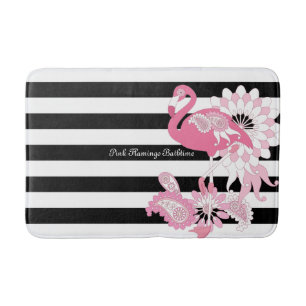 Skurril Rosa Flamingo Schwarz-Weiß-Gestreift Badematte