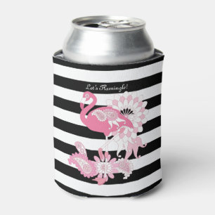 Skurril Rosa Flamingo Schwarz-Weiß-Gestreift Dosenkühler