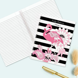 Skurril Rosa Flamingo Schwarz-Weiß-Gestreift Notizblock
