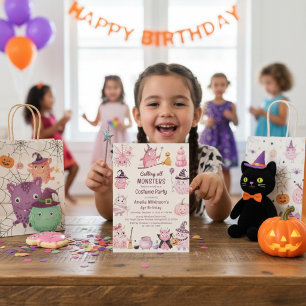 Skurril-Rosa-Monster-Geburtstagskostüm-Party  Einladung