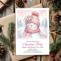 Skurril rosa Schneemann digitale Weihnachtseinladu