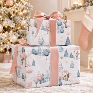 Skurril Rosa und Blau Weihnachtsdorf-Geschenk Geschenkpapier
