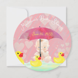 Skurril Rosa Vintage-Regenschirm Runde Babyparty Einladung