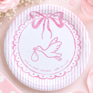 Skurril Rosa Wasserfarbe-Bogen-Streifen-Baby-Party Pappteller