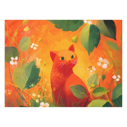 Skurril-Rote-Katz-Wildblumengarten Tischdecke (Vorderseite (Horizontal))