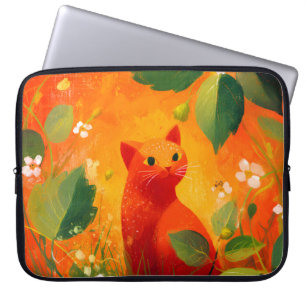 Skurril Roter Katz Blumen Garten Laptopschutzhülle