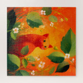 Skurril Roter Katz Blumen Garten Puzzle (Horizontal)