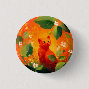 Skurril Roter Katz Wildblumengarten Button