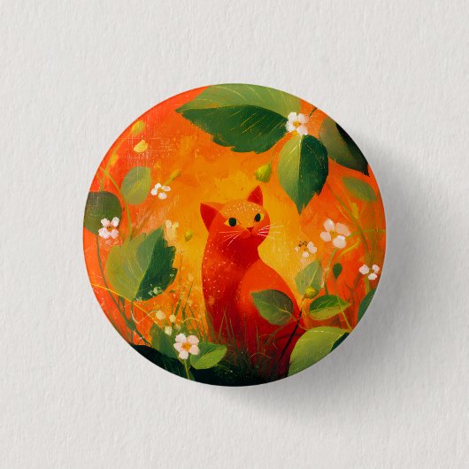 Skurril Roter Katz Wildblumengarten Button (Vorderseite)