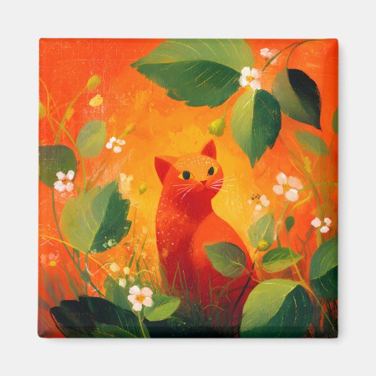 Skurril Roter Katz Wildblumengarten Magnet (Vorne)
