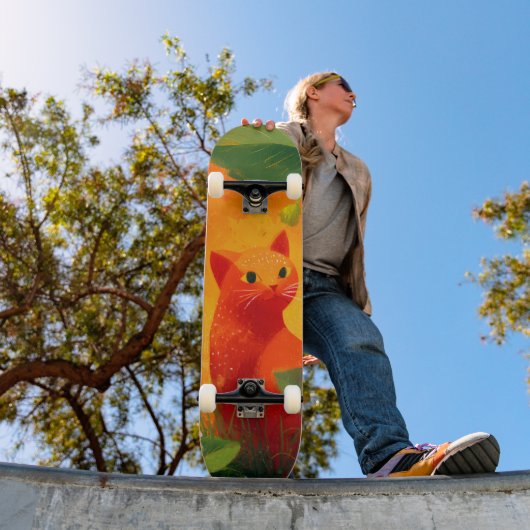 Skurril Roter Katz Wildblumengarten Skateboard (Außenbereich 1)