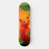 Skurril Roter Katz Wildblumengarten Skateboard (Vorderseite)