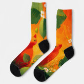 Skurril Roter Katz Wildblumengarten Socken (Linkes Detail)
