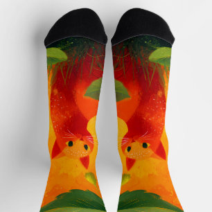 Skurril Roter Katz Wildblumengarten Socken
