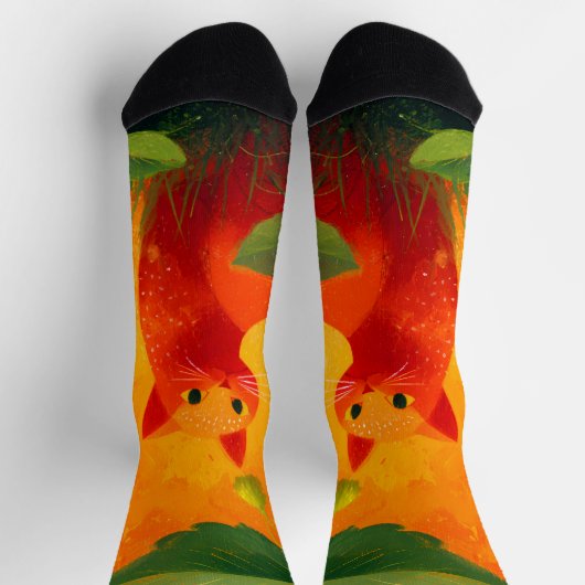 Skurril Roter Katz Wildblumengarten Socken (Oben)