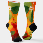 Skurril Roter Katz Wildblumengarten Socken (Gewinkelt)