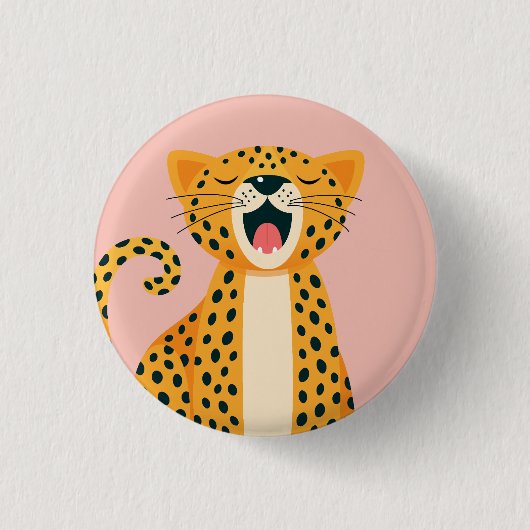 Skurril Safari-Tier Gähnender Gepard Cartoon Button (Vorderseite)