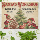 Skurril Santas Werkstatt im Vintage-Stil Geschirrtuch (Gefaltet)