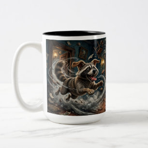 Skurril-Tier-Teestunde – Ruhige Katze und Waschbär Zweifarbige Tasse