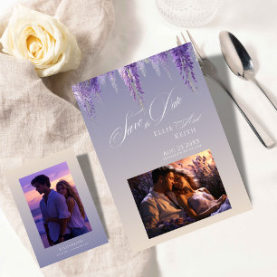 Skurril verlaufender lila Blumen 2 Foto Hochzeit Save The Date