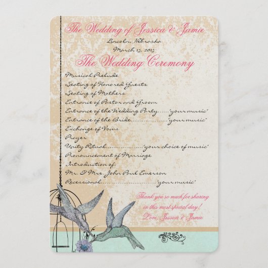 Skurril Vintage-Vogelkäfig-Hochzeitsprogramm Programm (Vorderseite)