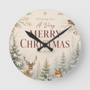 Skurril- Waldtier-Weihnachtsstil Runde Wanduhr
