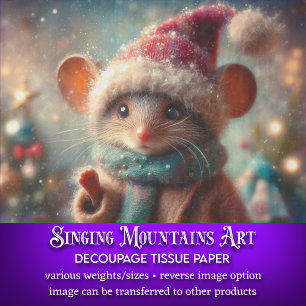 Skurril Wintermaus im festlichen Hut Decoupage Seidenpapier