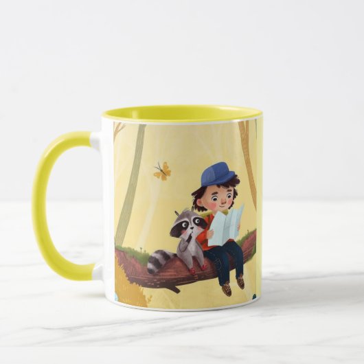 Skurrile Abenteuer – Junge und Waschbär im Wald Tasse (Links)